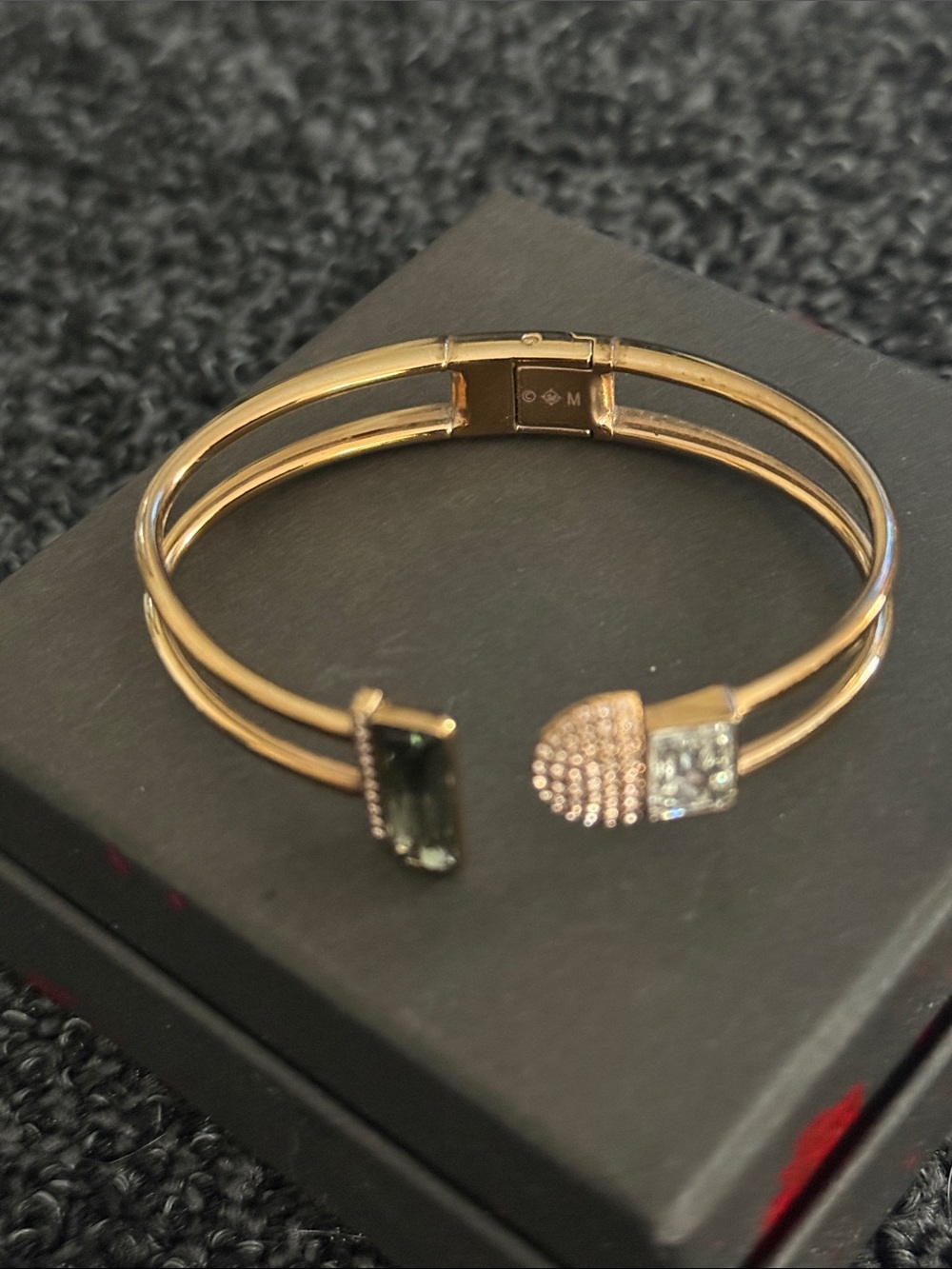Swarovski Gold-Tone Double Band Ring with Clear Rectangular Stones